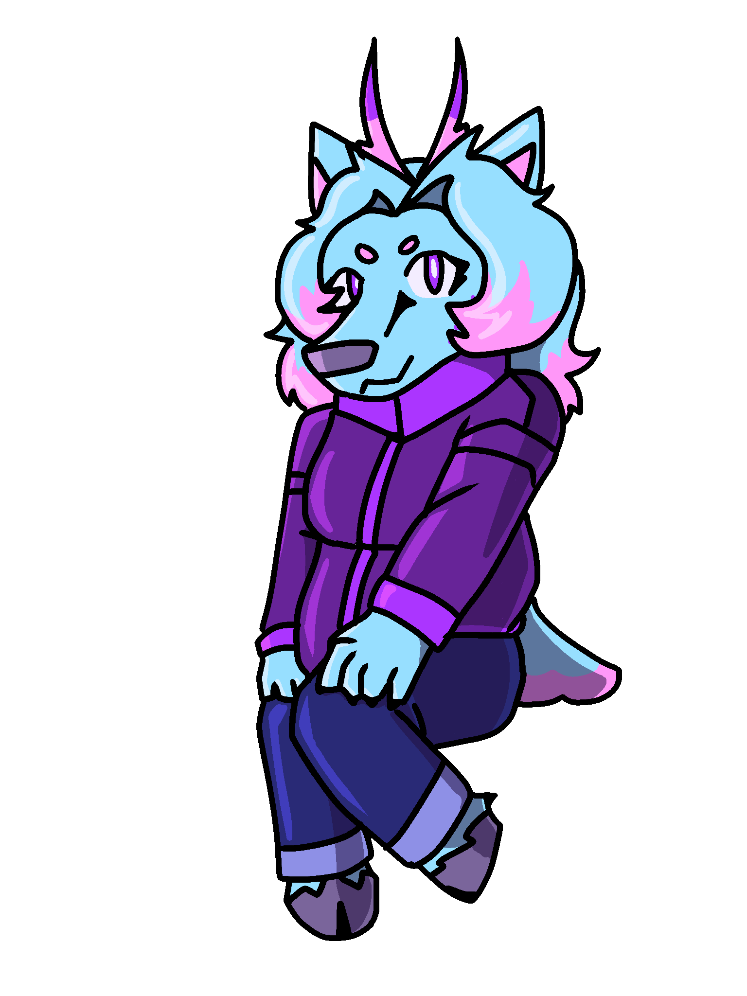 a wolf-deer fursona thats light blue and pink